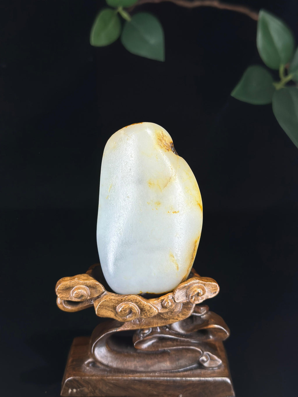 精品新疆和田玉青花洒金聚黑皮籽料手把件（yc783841）