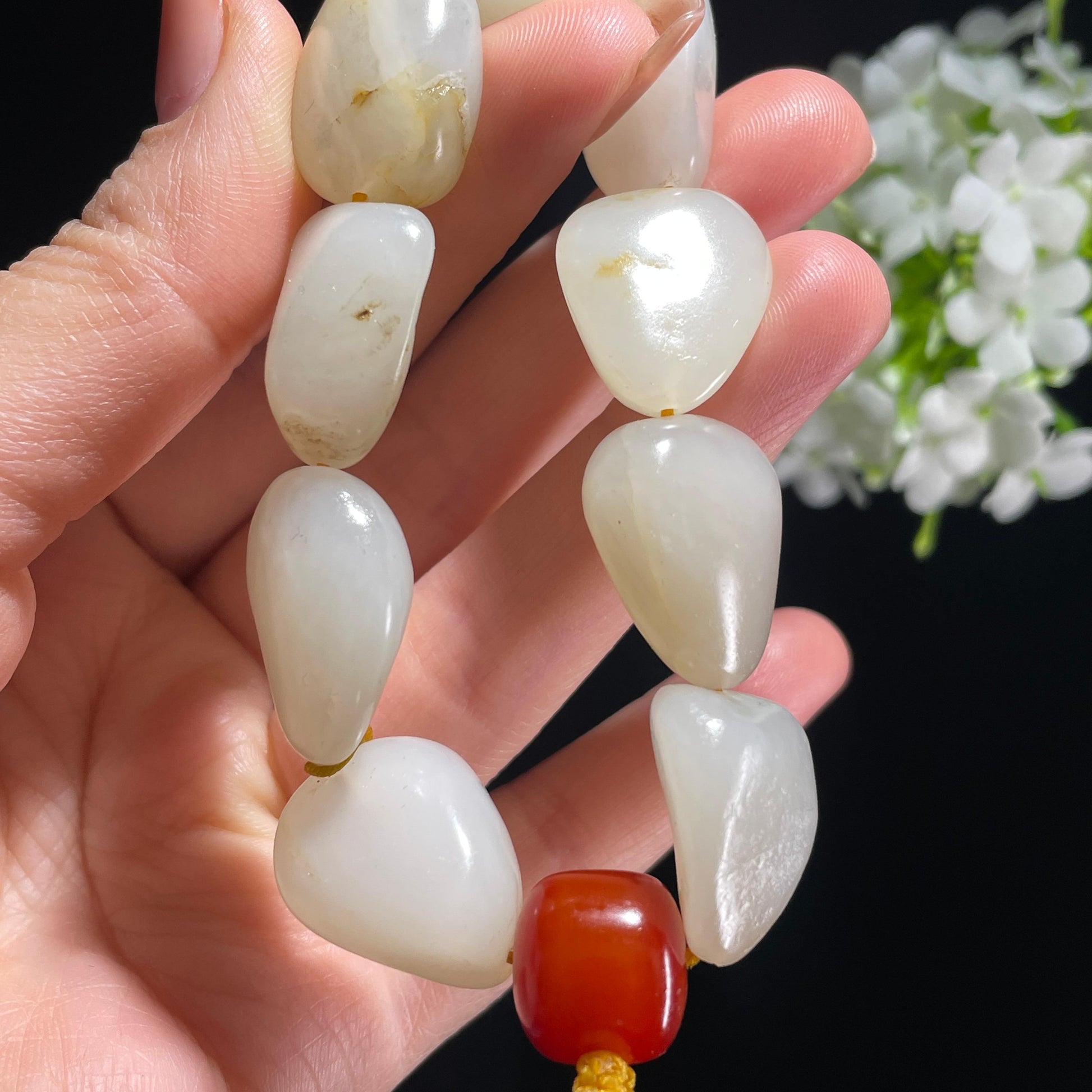 和田玉白玉淡洒金皮原籽手串（yc381896）