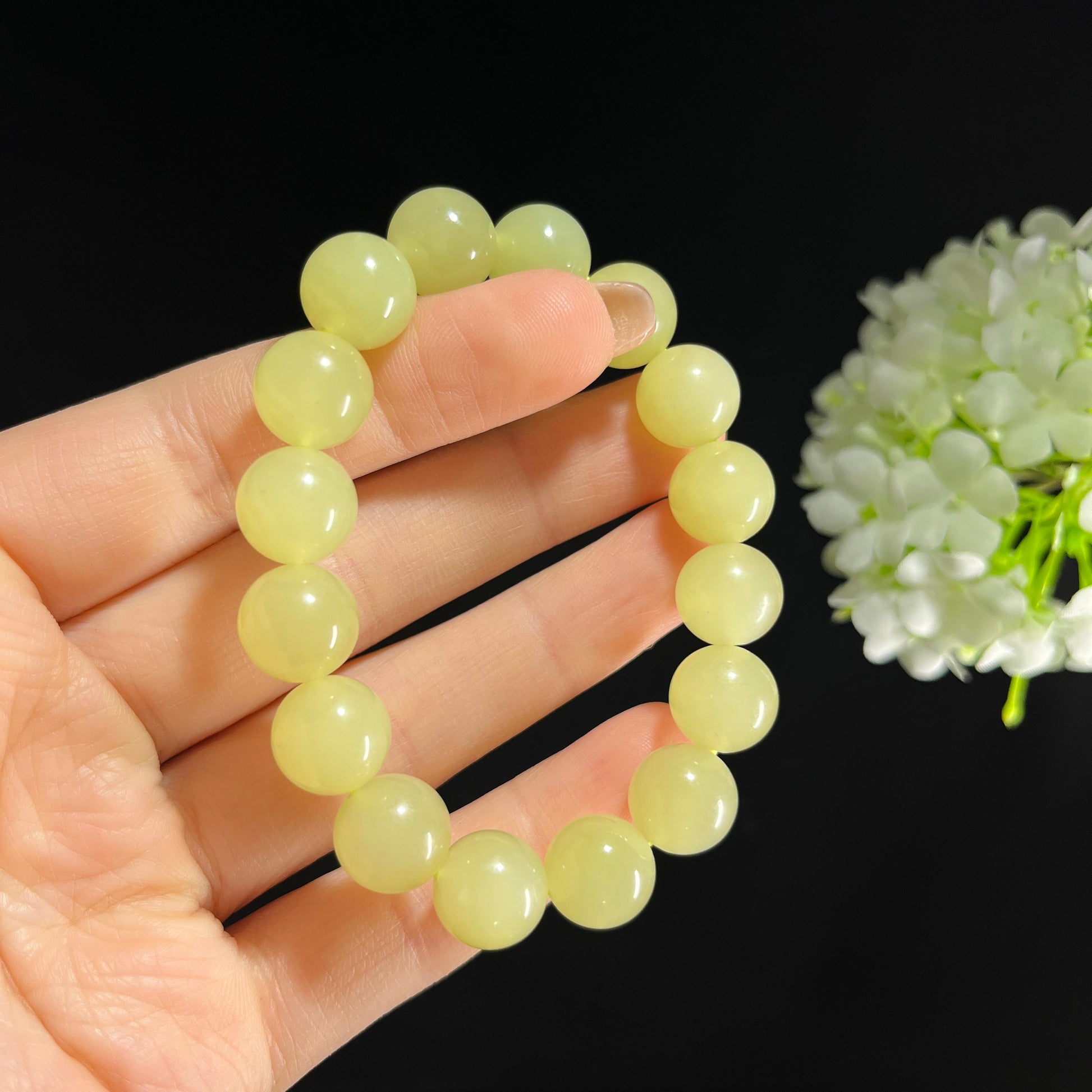 和田玉黄口料圆珠手串（16颗）（yc389061）