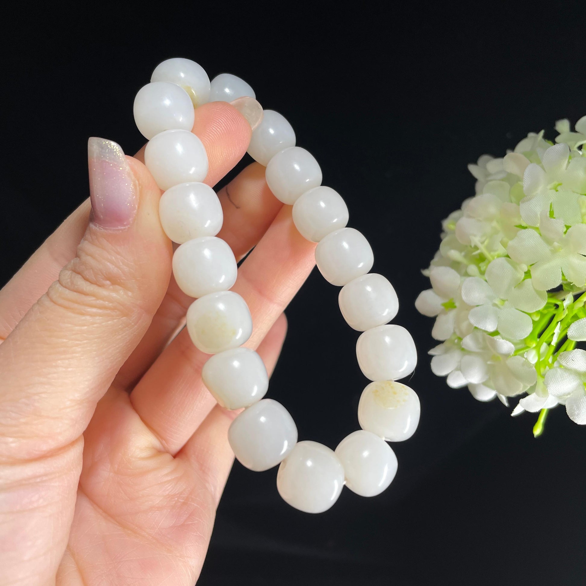 和田玉白玉洒金皮籽料老型珠手串（18颗）（yc393154）