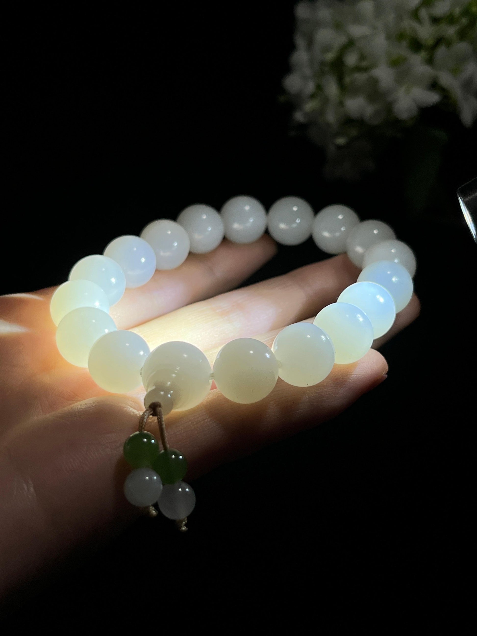 新疆天然和田玉羊脂白玉手串中国风（yc258425）