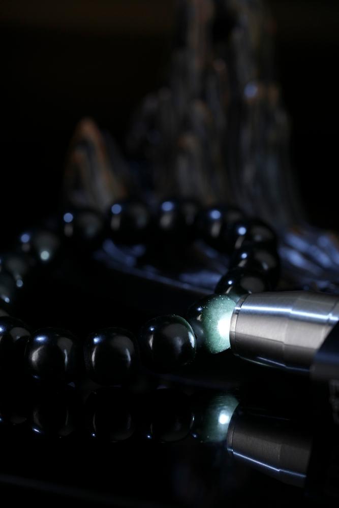 和田玉塔青老型珠手串（yc248320）