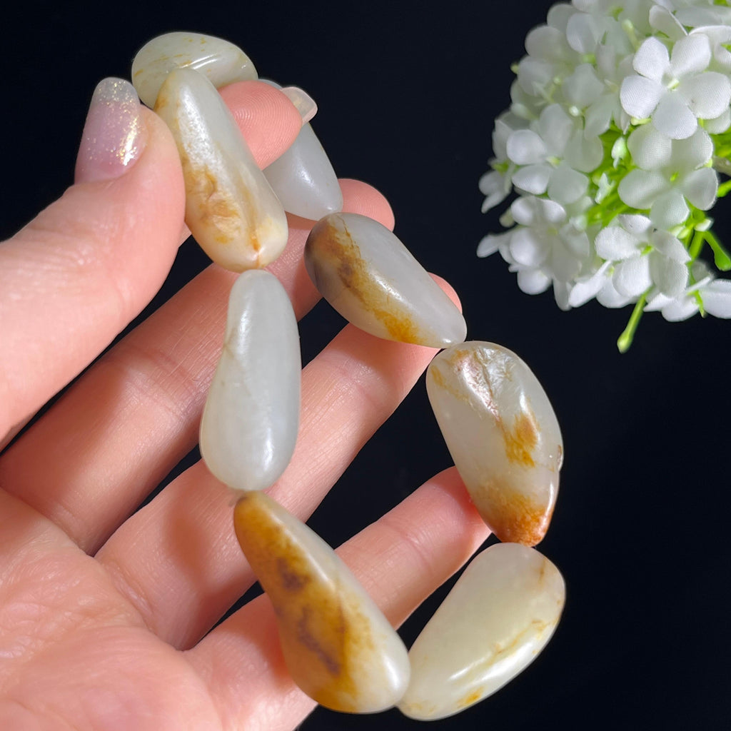 和田玉白玉红皮原籽手串（8颗）（yc399594）