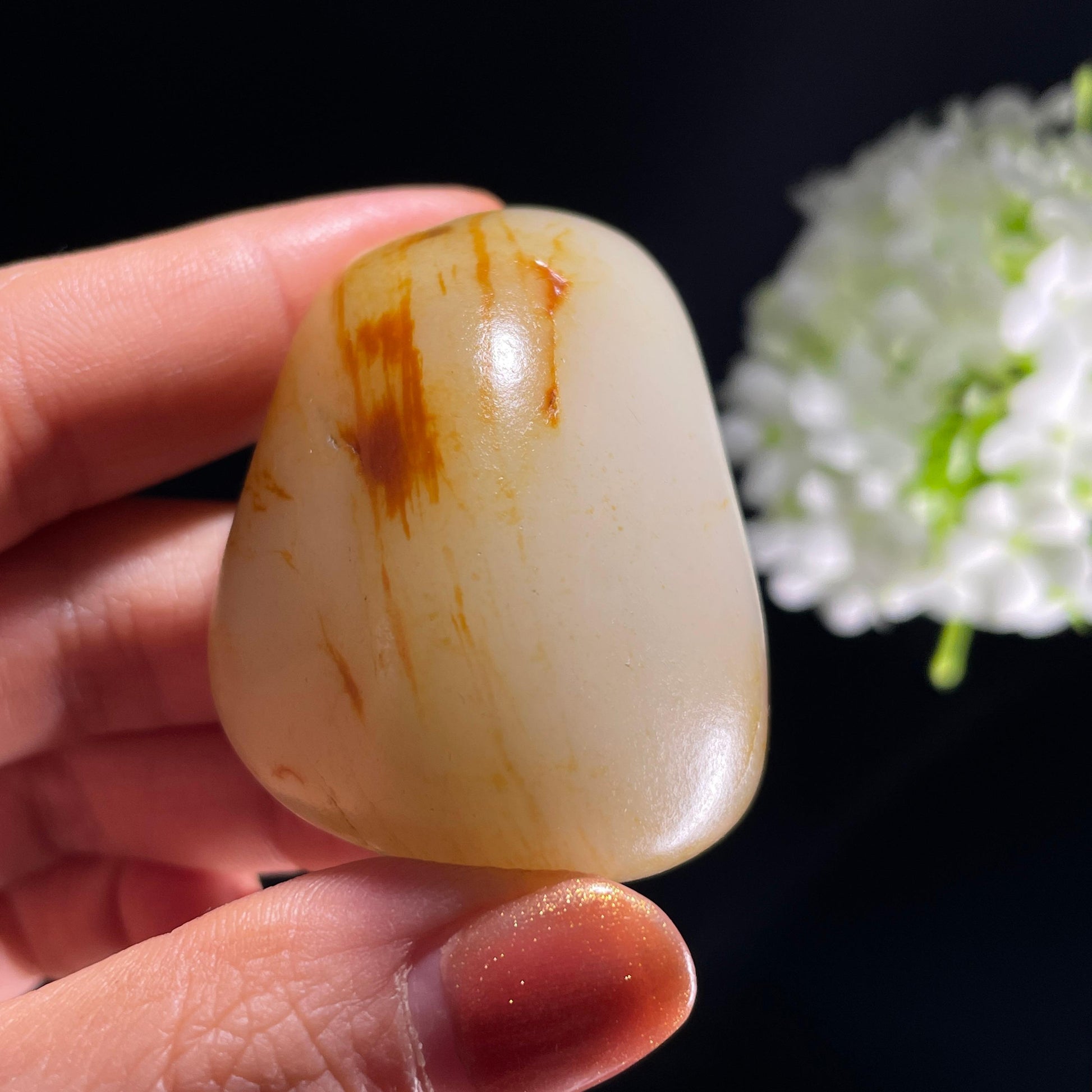 和田玉白玉“江波映红”洒金聚红皮籽料（yc392625）