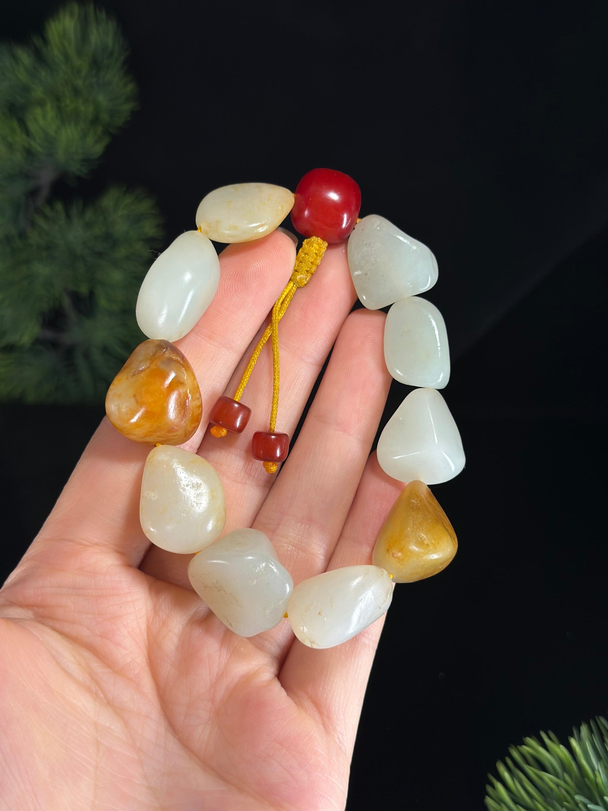 广告流，新疆和田玉白玉红皮洒金皮原籽手串（10颗）（yc460570）