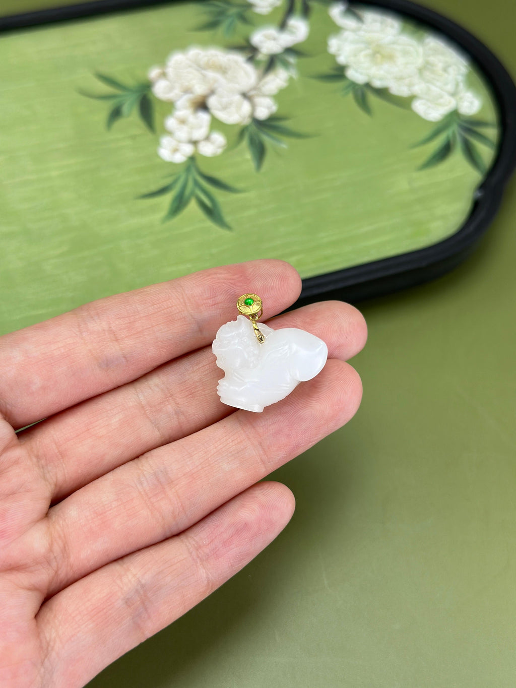 和田玉 18K 金镶白玉貔貅挂件（yc763933）