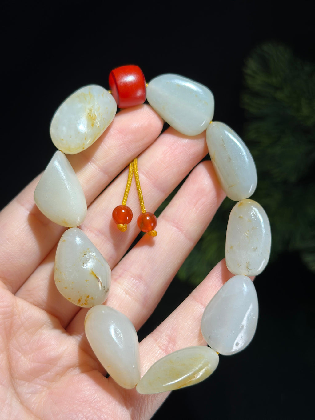 新疆和田玉红皮洒金皮原籽手串（9颗）（yc524026）