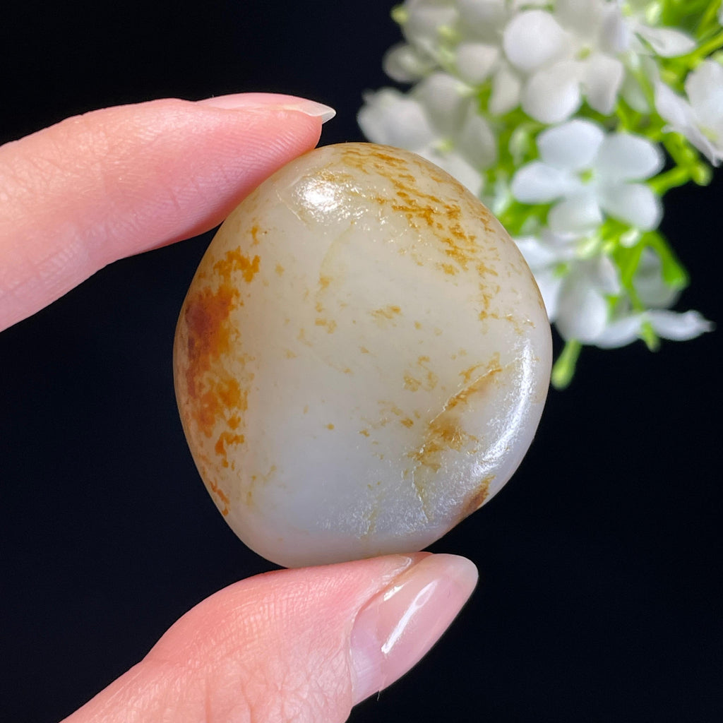 和田玉白玉“墨染秋江”洒金黑红皮籽料（yc337340）