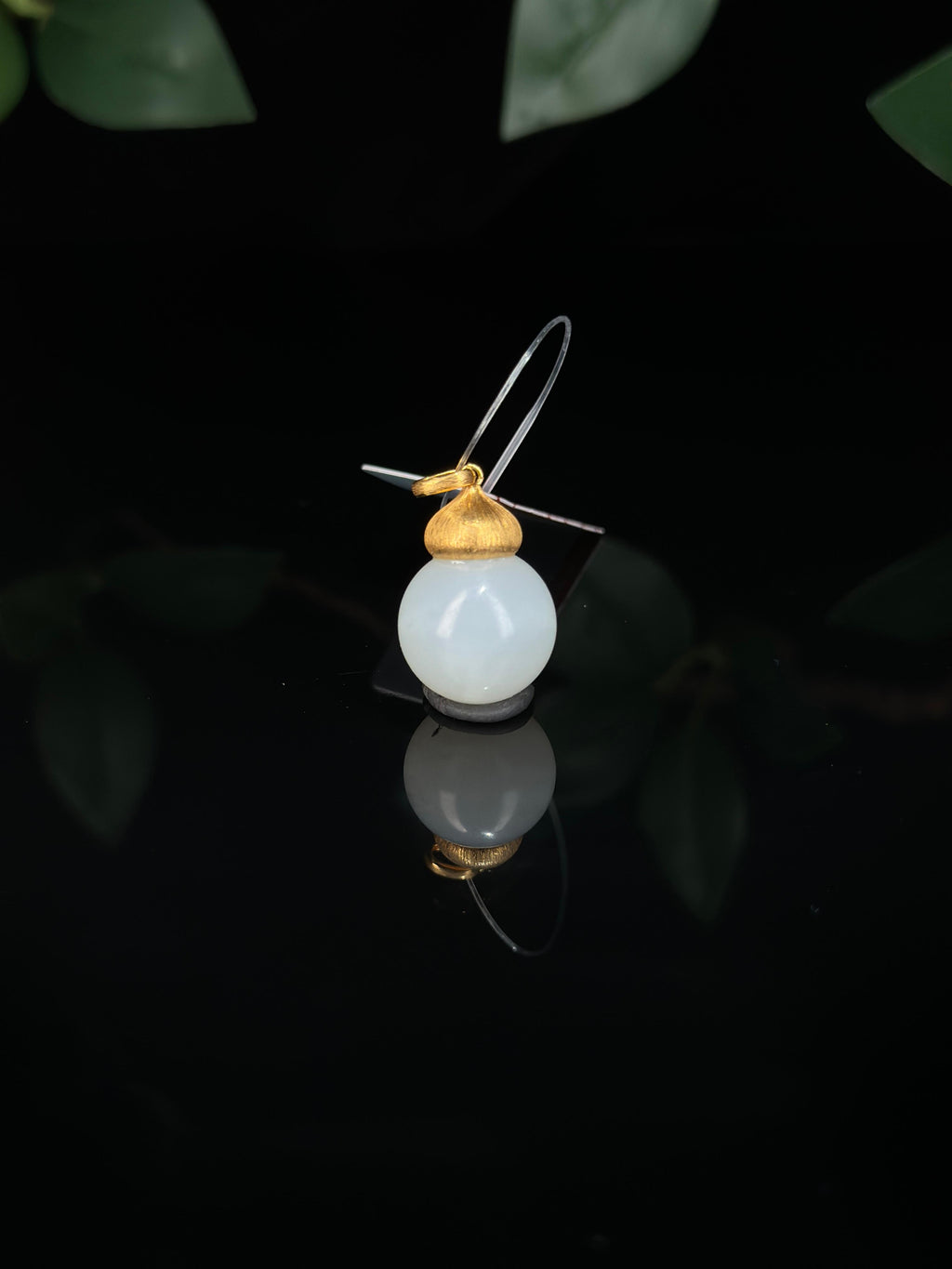 中秋特惠，18K金和田玉白玉圆珠葫芦形吊坠（yc734670）