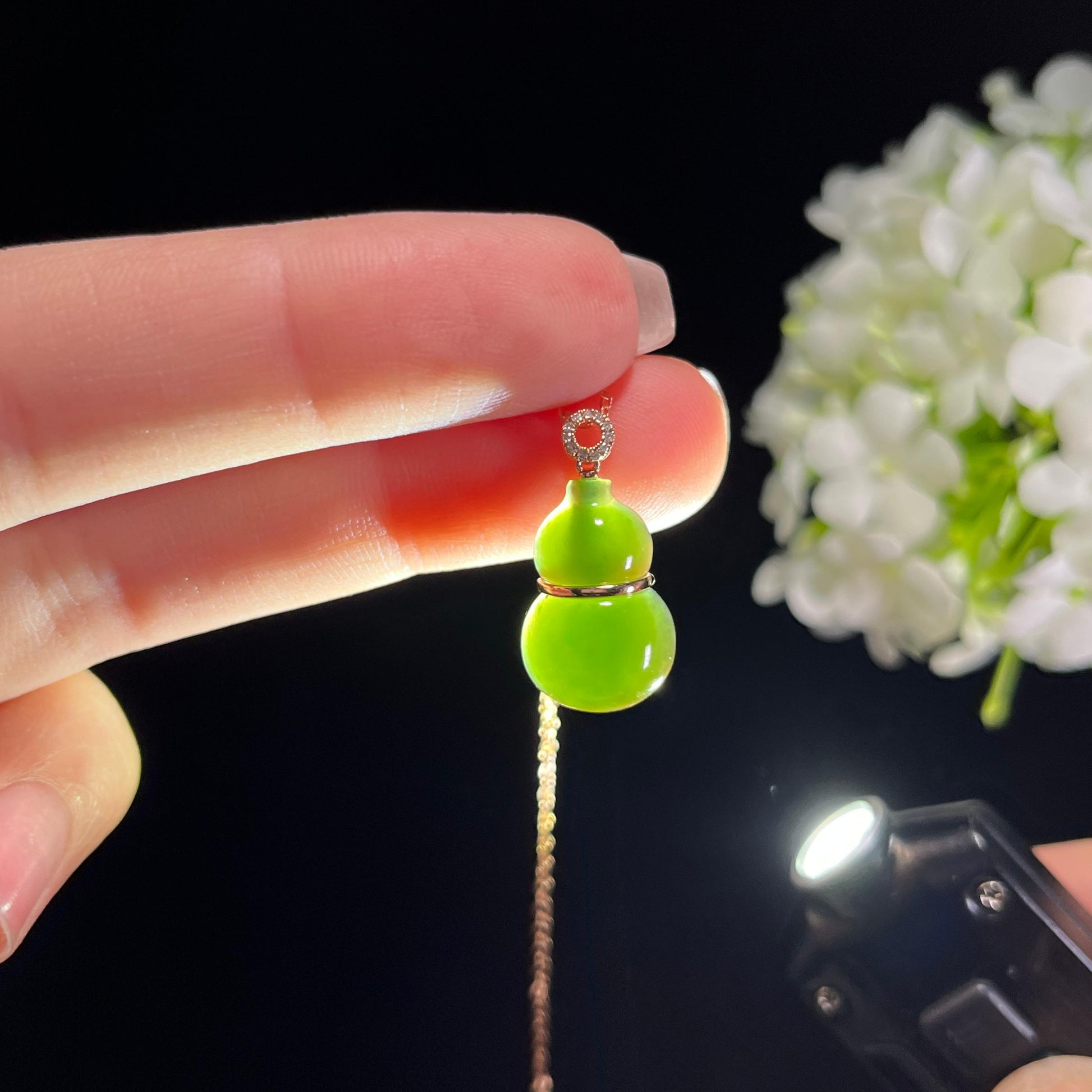 新疆天然和田玉18K金镶碧玉葫芦（yc351477）