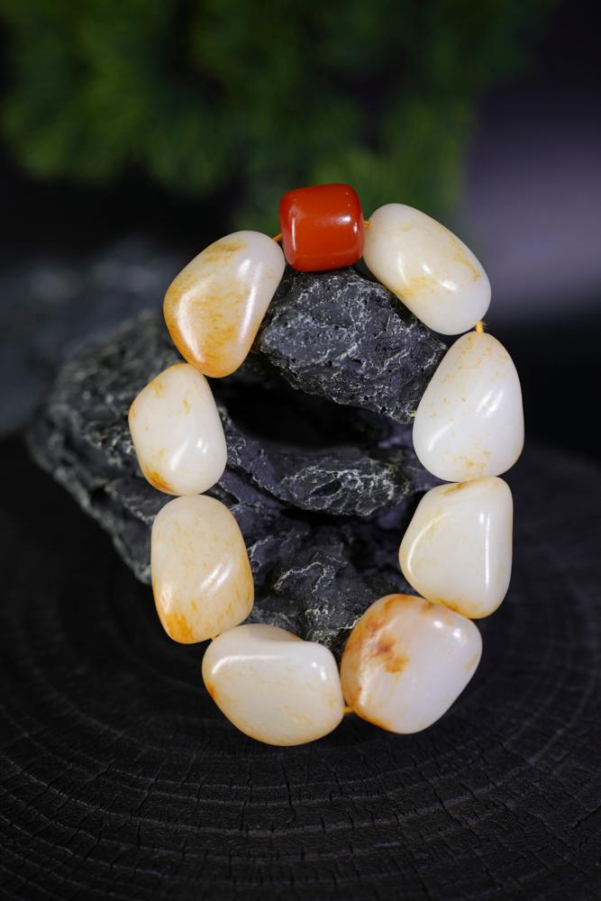 新疆和田玉白玉洒金皮籽料原石手串（修）（yc229704）