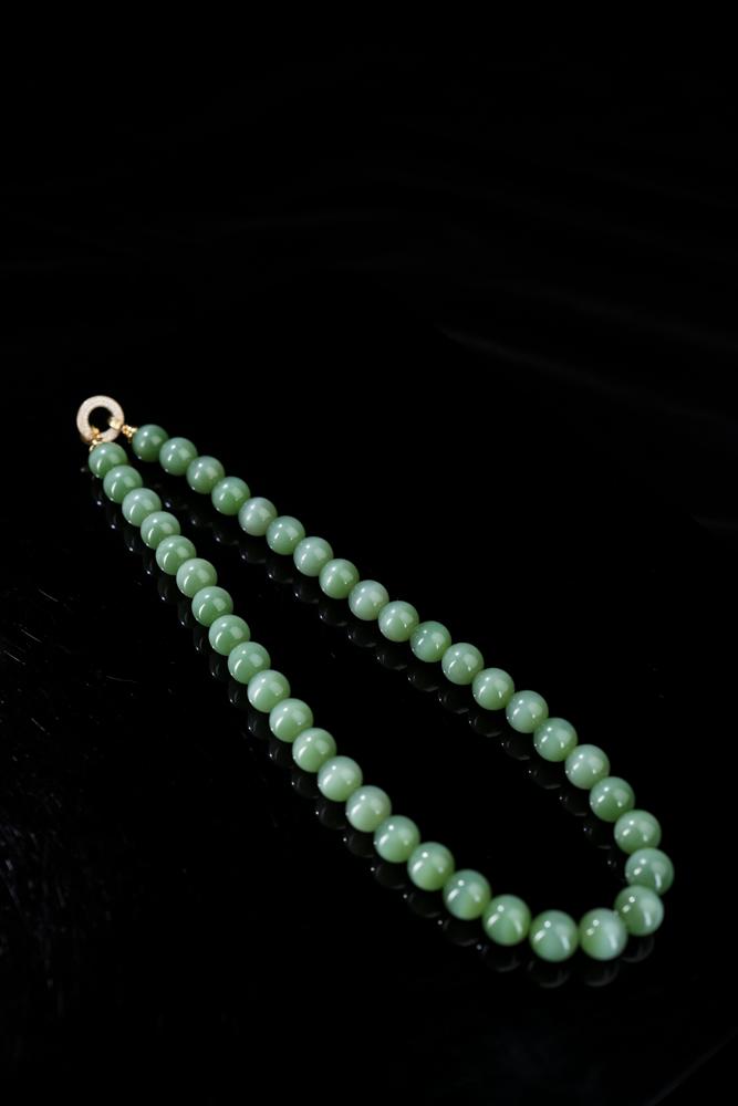 新疆天然和田玉碧玉猫眼项链（yc253323）