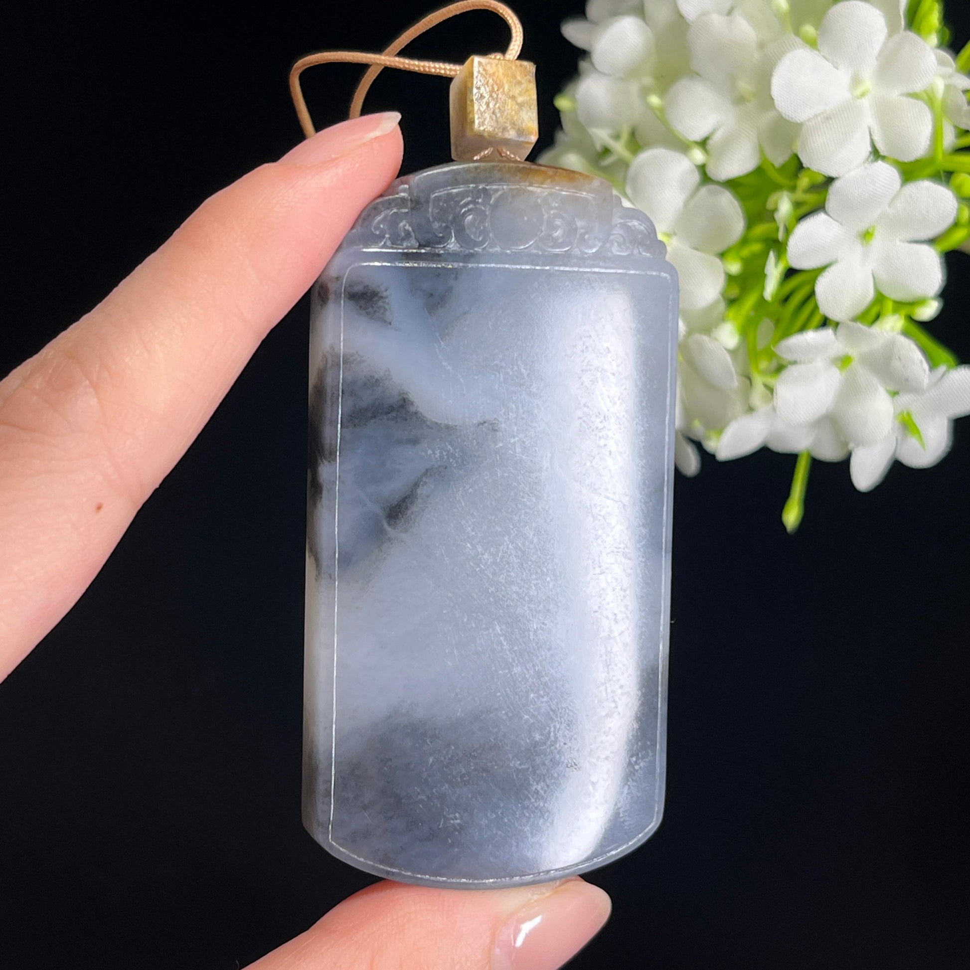 天然和田玉“水墨呈祥”青花平安无事牌（yc339067）