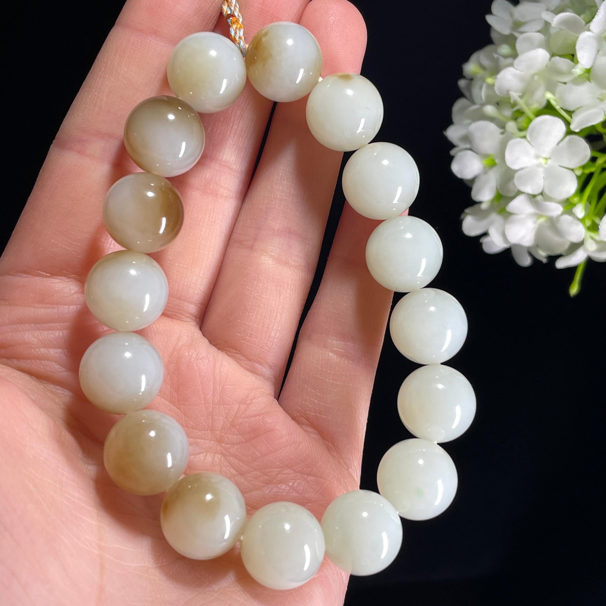 和田玉糖白玉圆珠手串（yc363662）