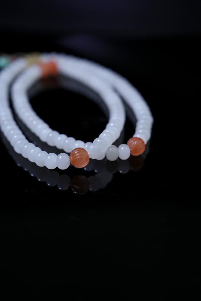 天然和田玉多圈念珠手串102颗（yc258359）