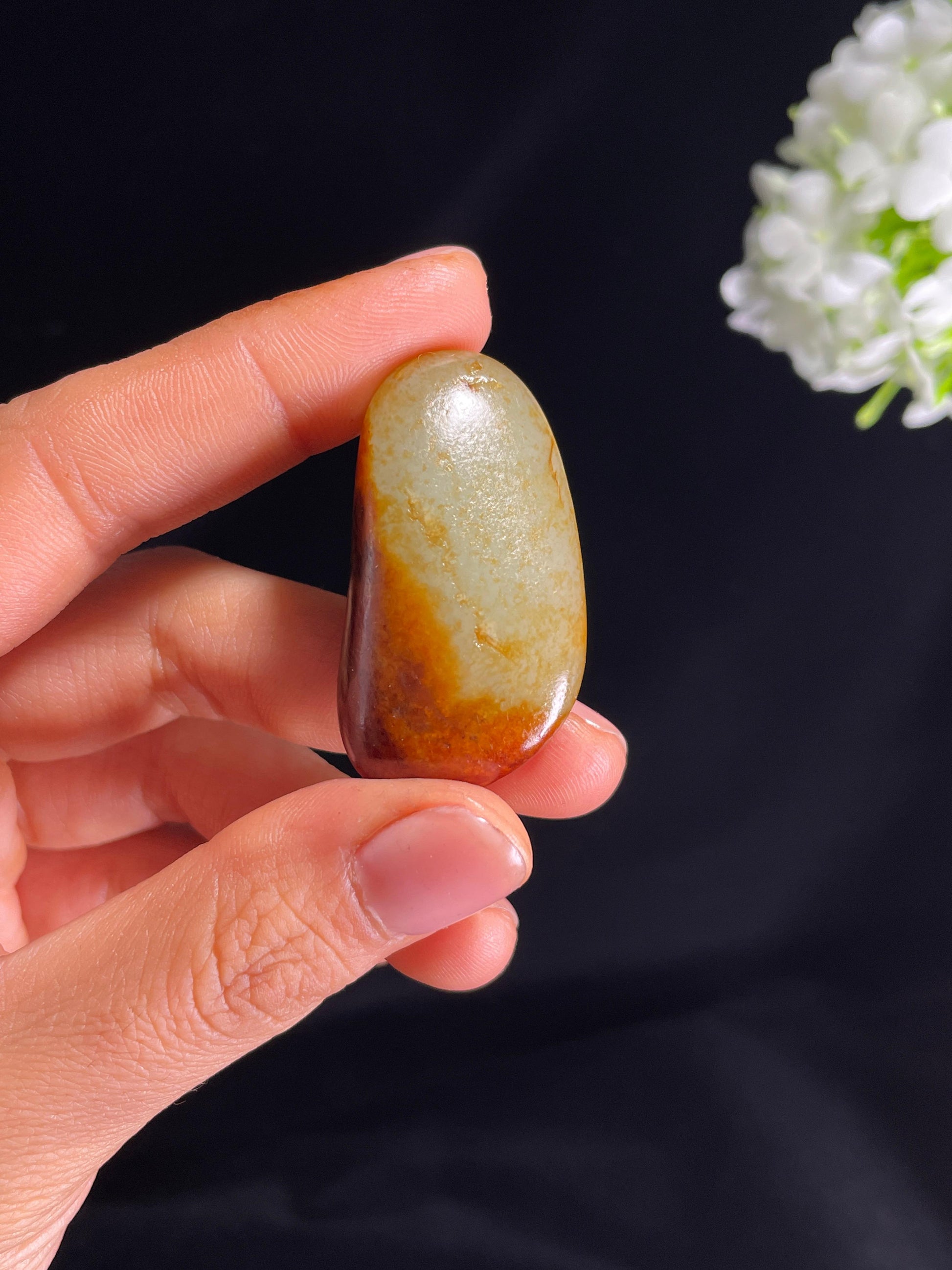 和田玉青白种洒金聚红籽料原石（yc265222）