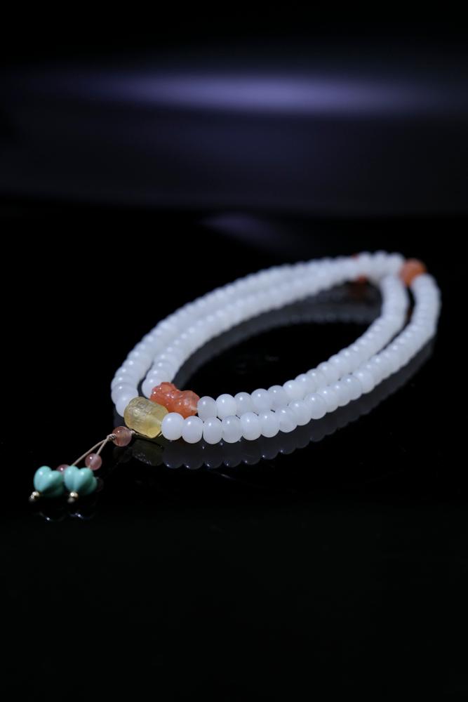 天然和田玉多圈念珠手串102颗（yc258359）