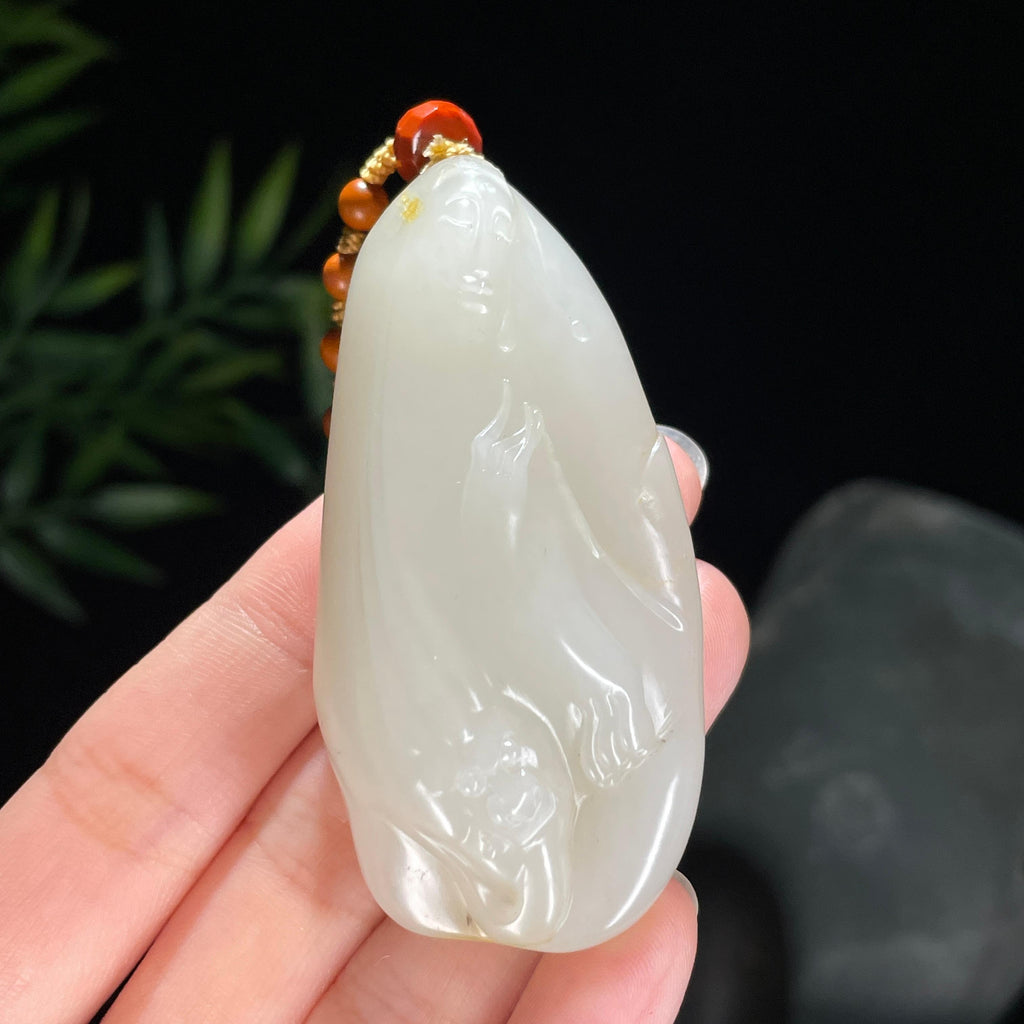 新疆和田玉精品白玉洒金皮籽料貔貅随形雕挂件（yc712160）