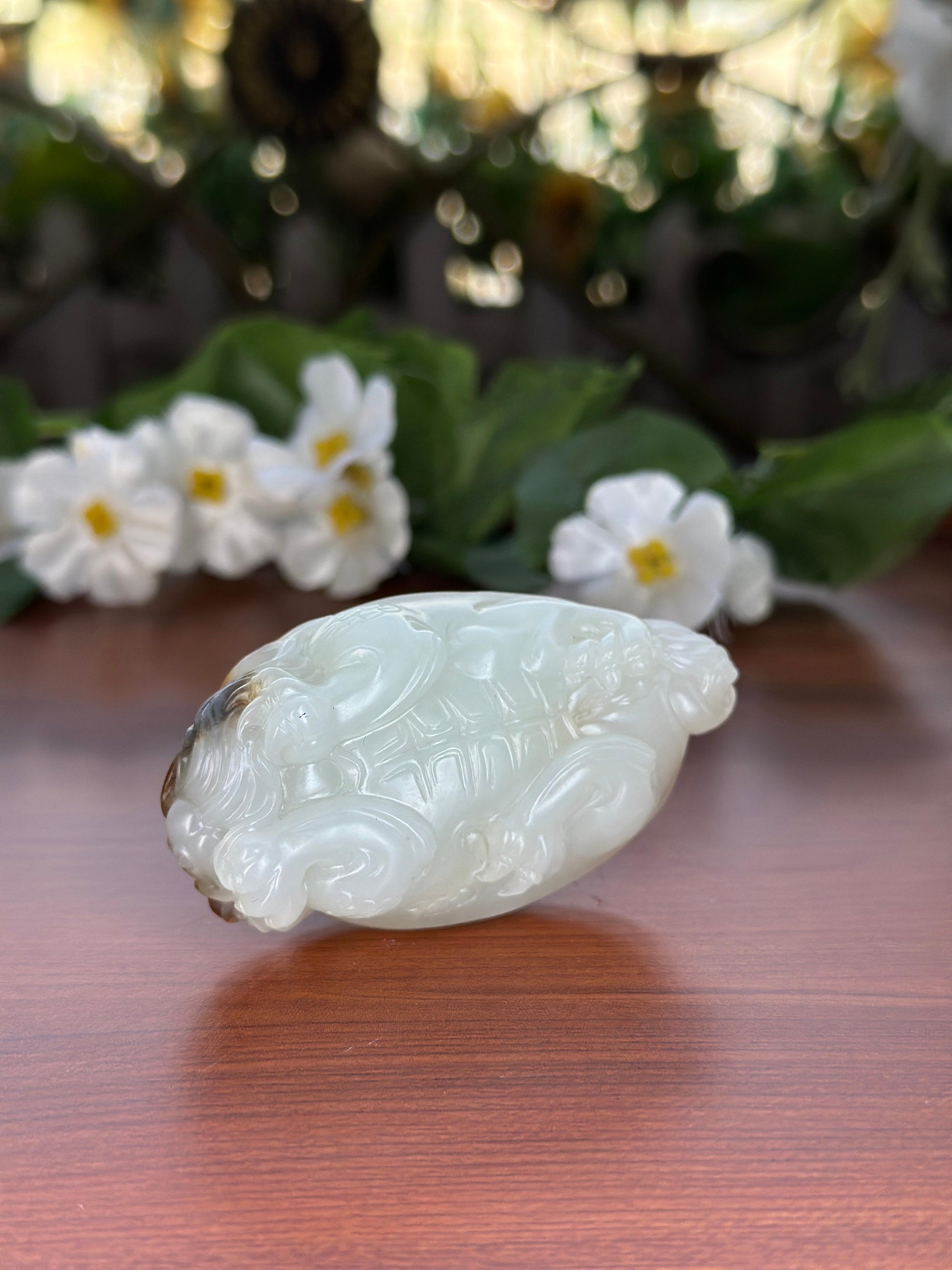 新疆和田玉精品红皮洒金皮籽料龙龟手把件（yc709721）