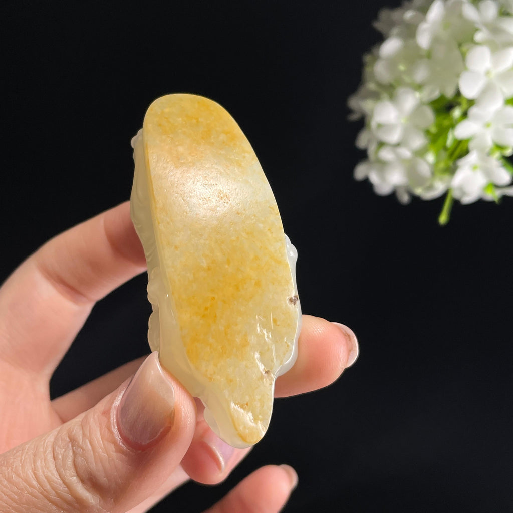 和田玉白玉洒金皮“金貅送财”籽料貔貅雕刻（yc355887）