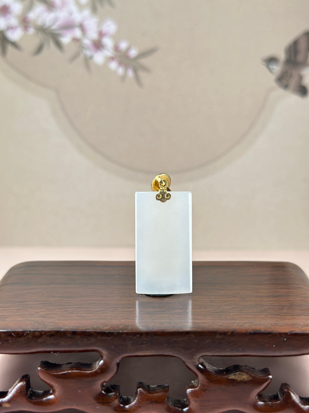 18K 金镶和田玉白玉错金凤凰方牌吊坠（yc775675）