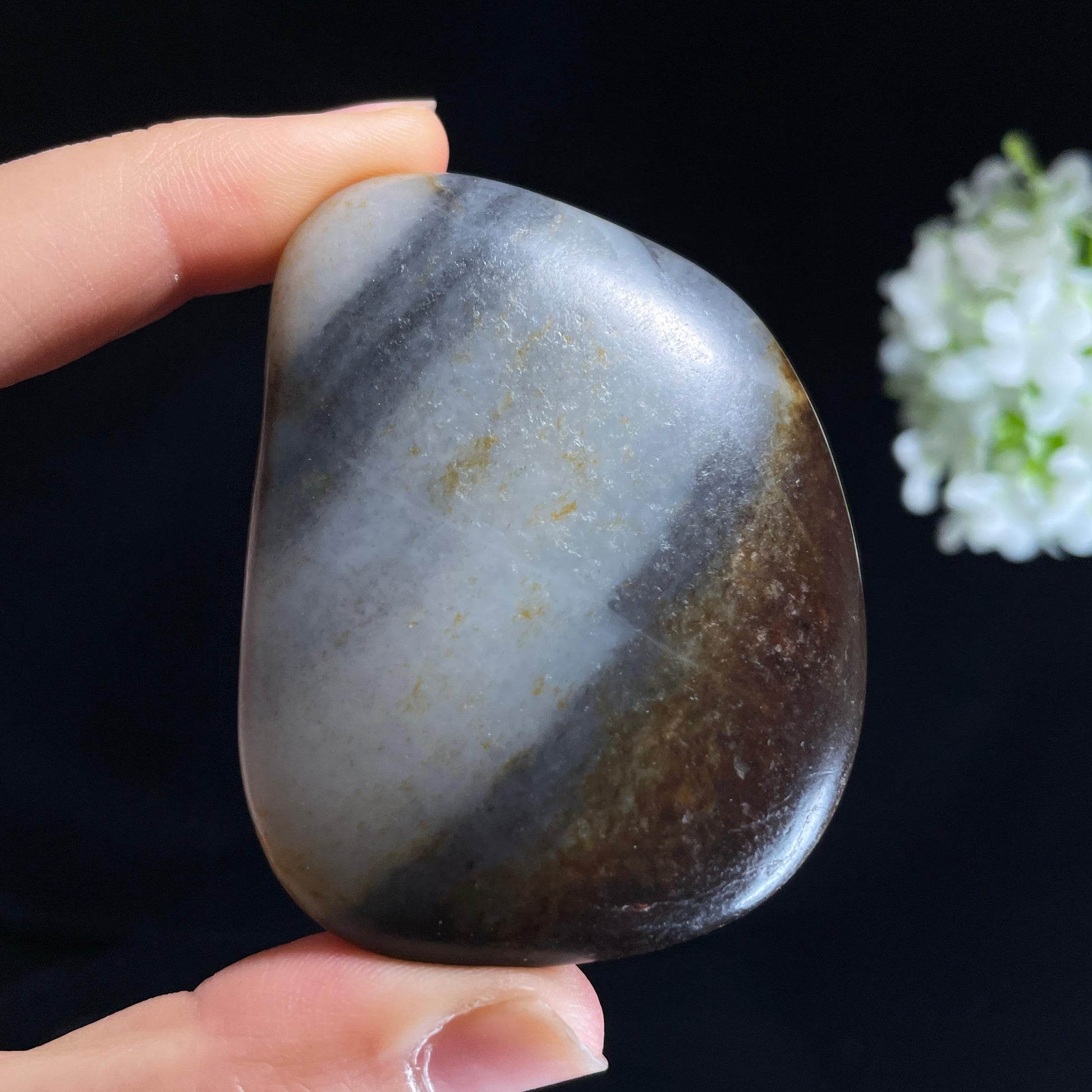 新疆和田玉“玄岭含霜”青花洒金皮籽料（yc442716）