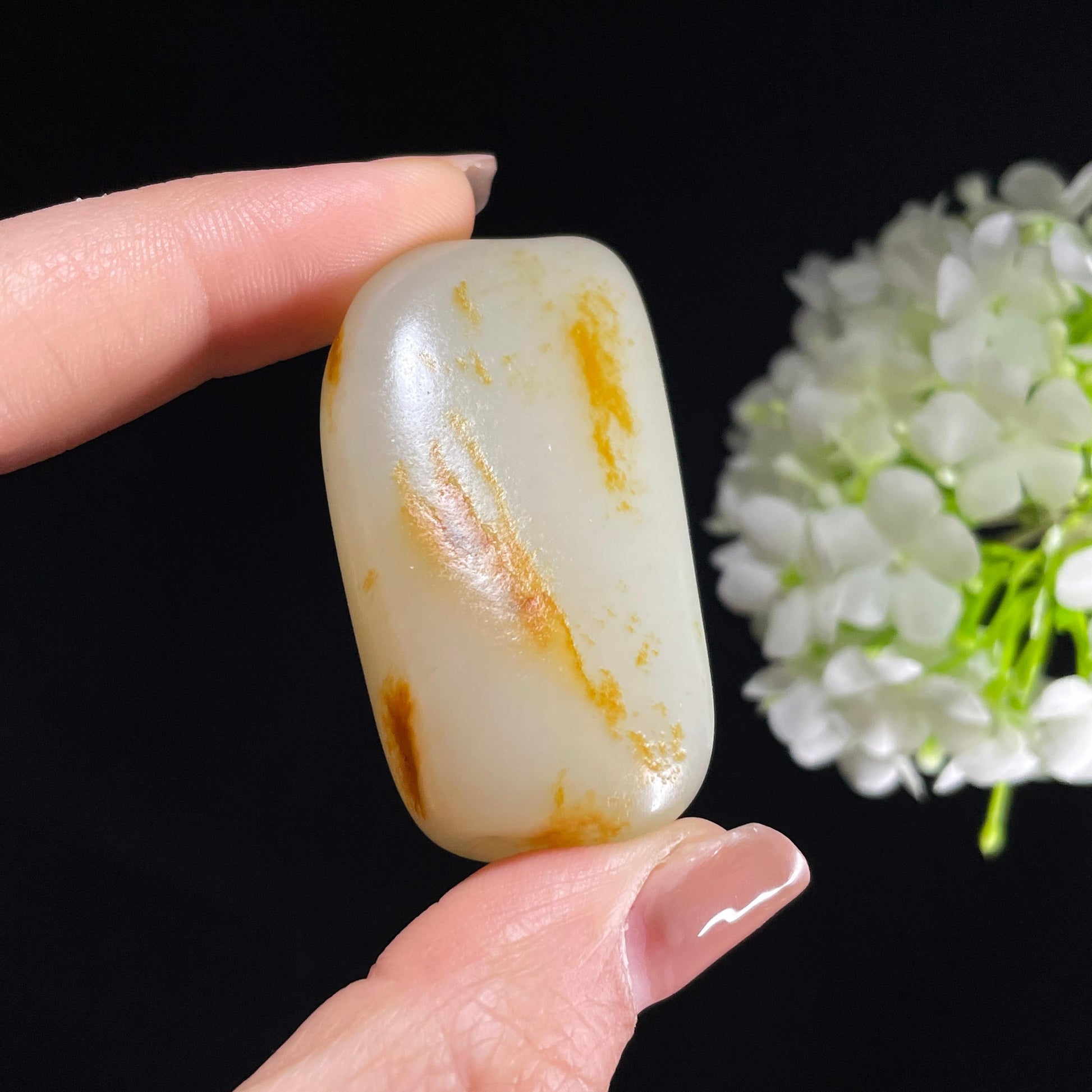 和田玉白玉“秋溪流纹”洒金皮籽料（yc388563）