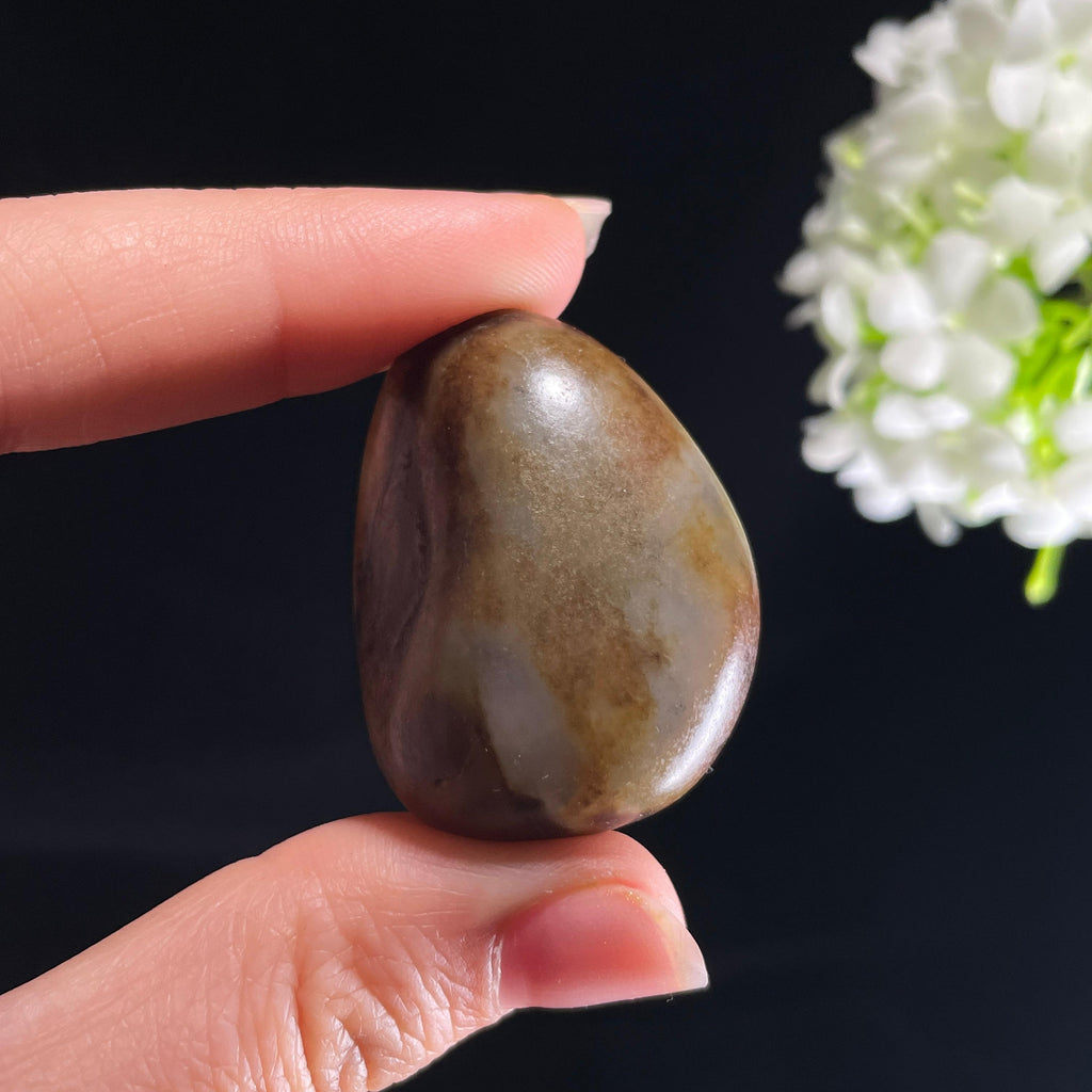 和田玉青白玉带青花“暮山凝紫”黑皮秋梨皮籽料（yc408824）