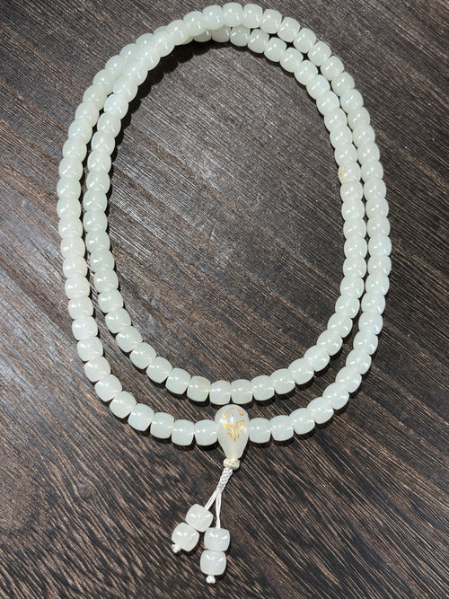 18k错金工艺和田玉羊脂白珠串10【113颗】（yc210482）
