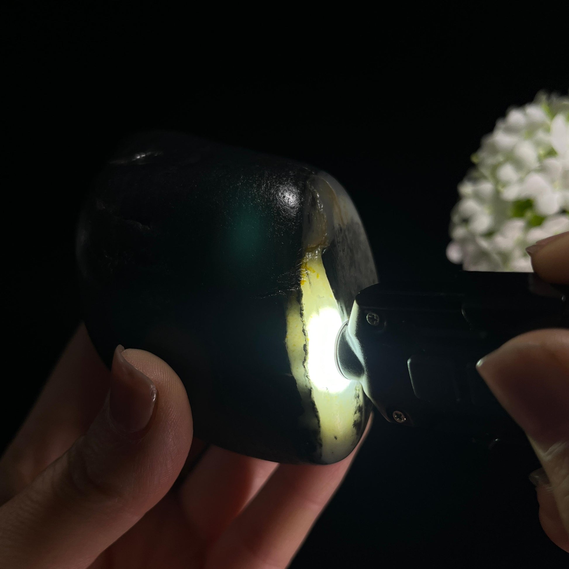 和田玉青花墨玉带洒金皮“墨金青花”籽料原石（yc286002）