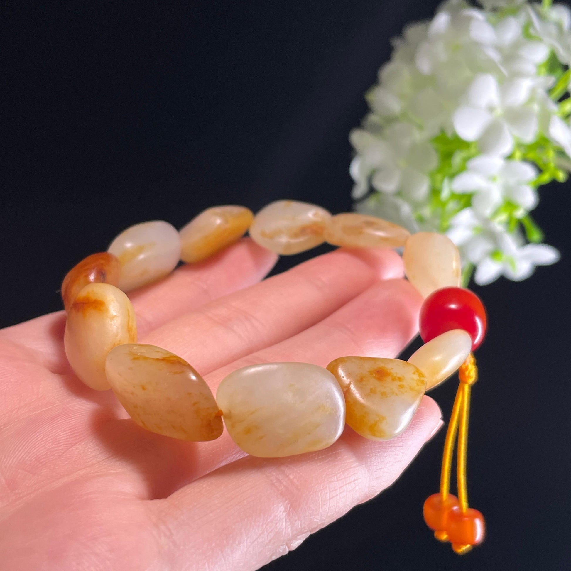 和田玉白玉红皮洒金皮原籽手串（yc356124）