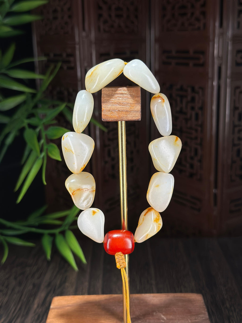 新疆和田玉精品红皮洒金皮原籽手串（10颗）（yc696955）