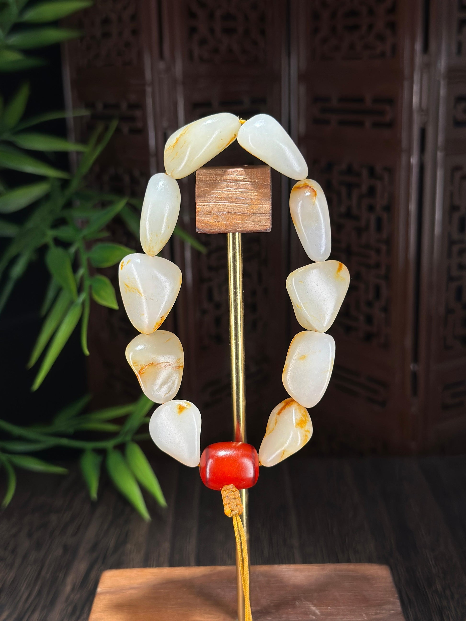 新疆和田玉精品红皮洒金皮原籽手串（10颗）（yc696955）