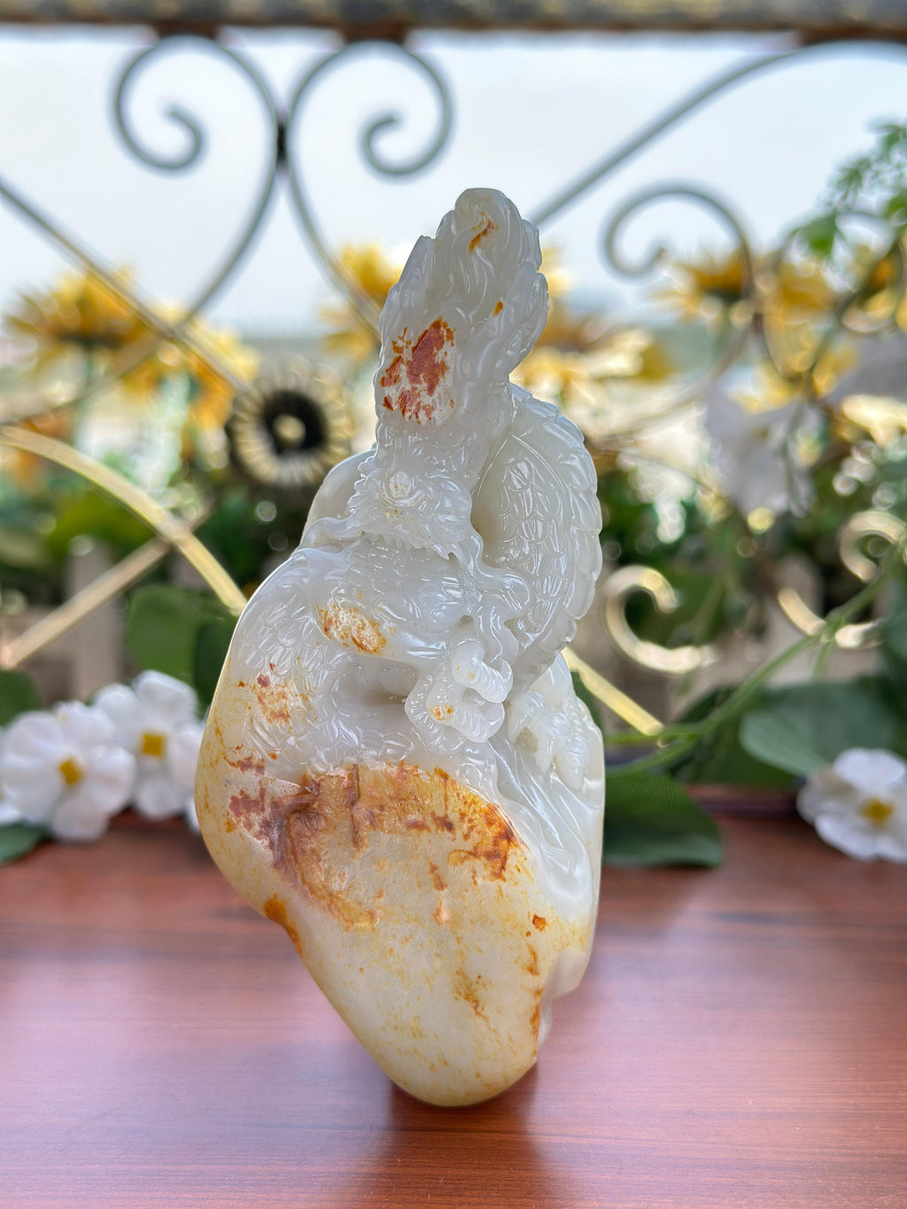 新疆和田玉白玉洒金皮籽料神龙手把件（yc707930）