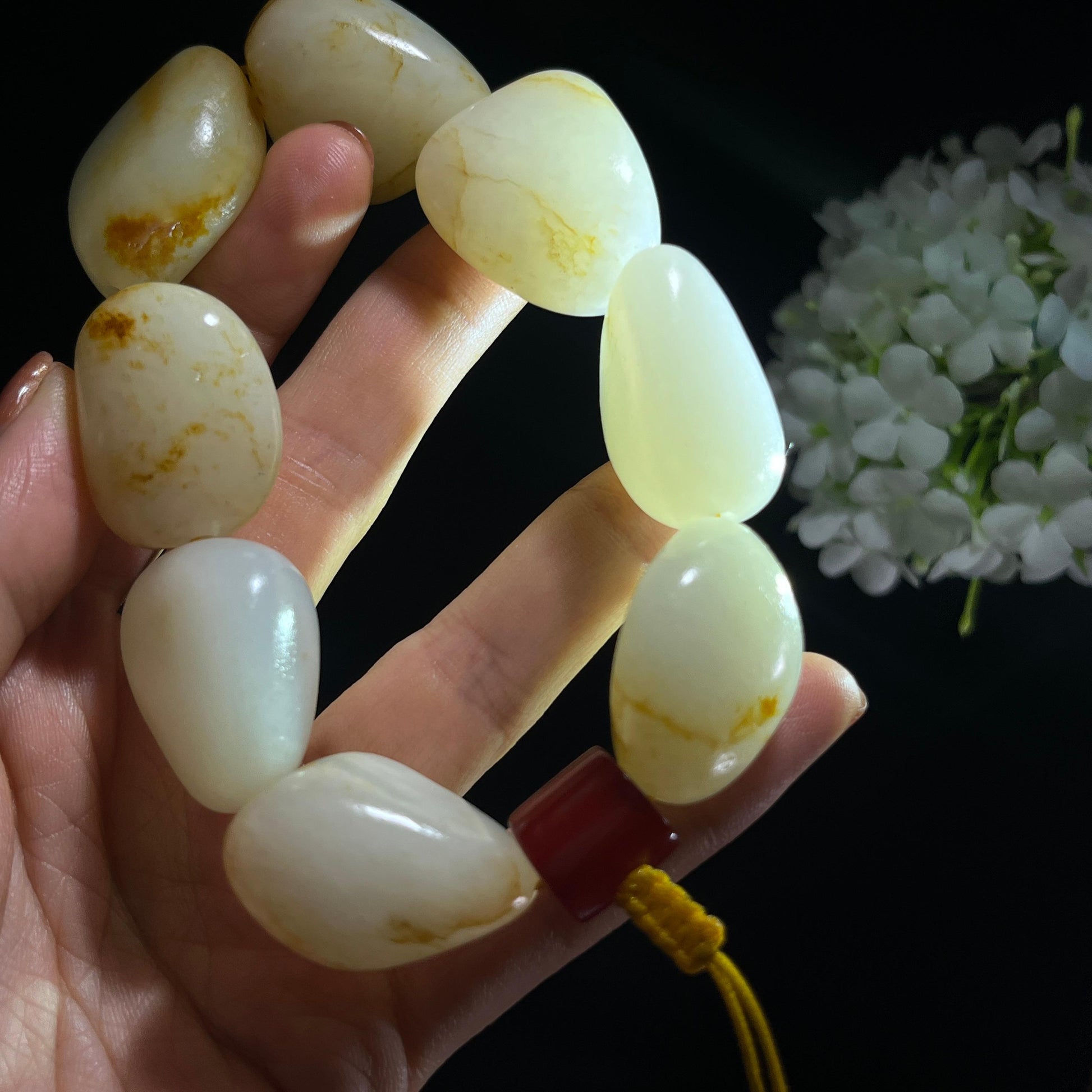 和田玉白玉洒金皮红皮原籽手串（yc389322）