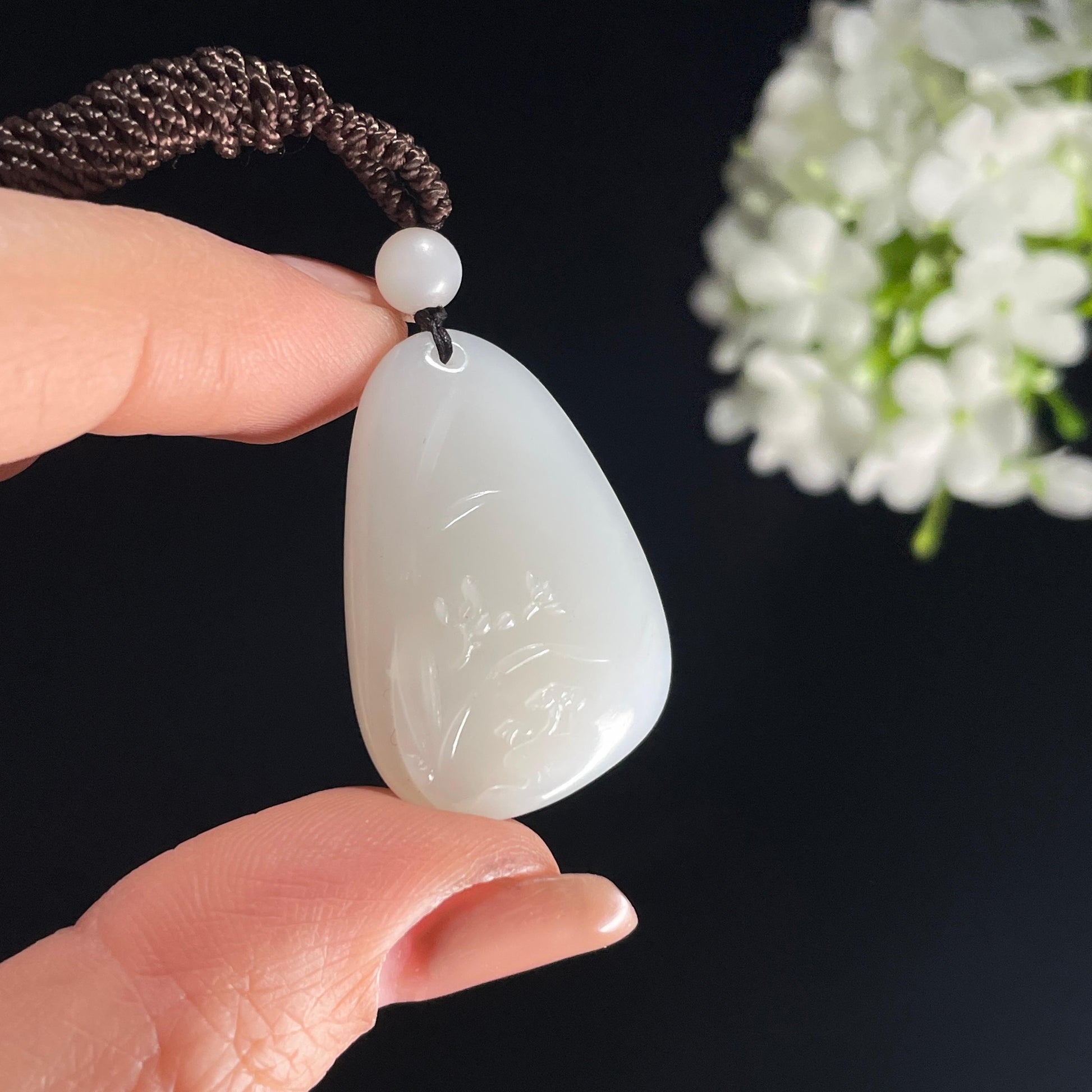 和田玉米达料白玉兰花挂件（yc385526）