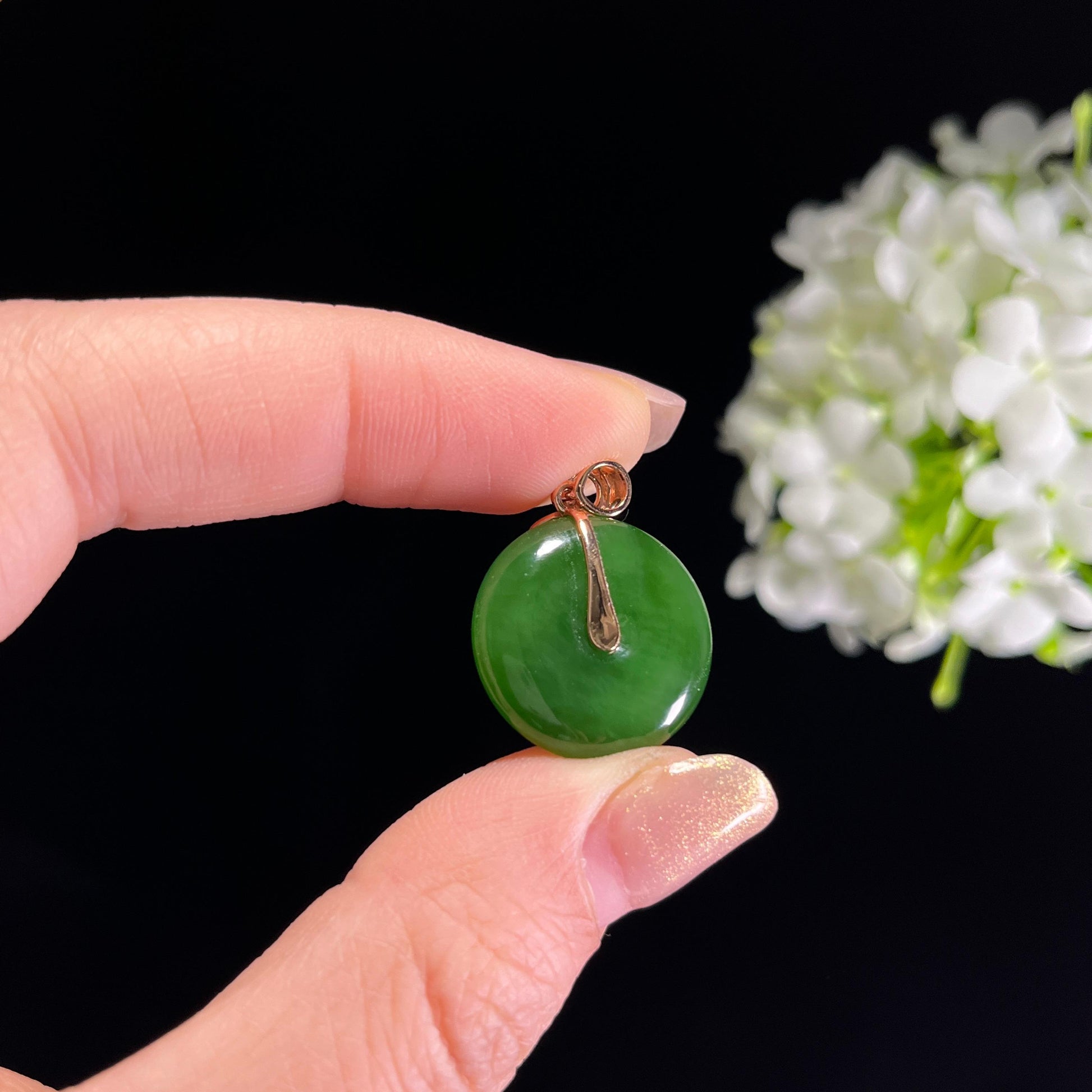 新疆天然和田玉18K金镶碧玉平安扣（yc351471）