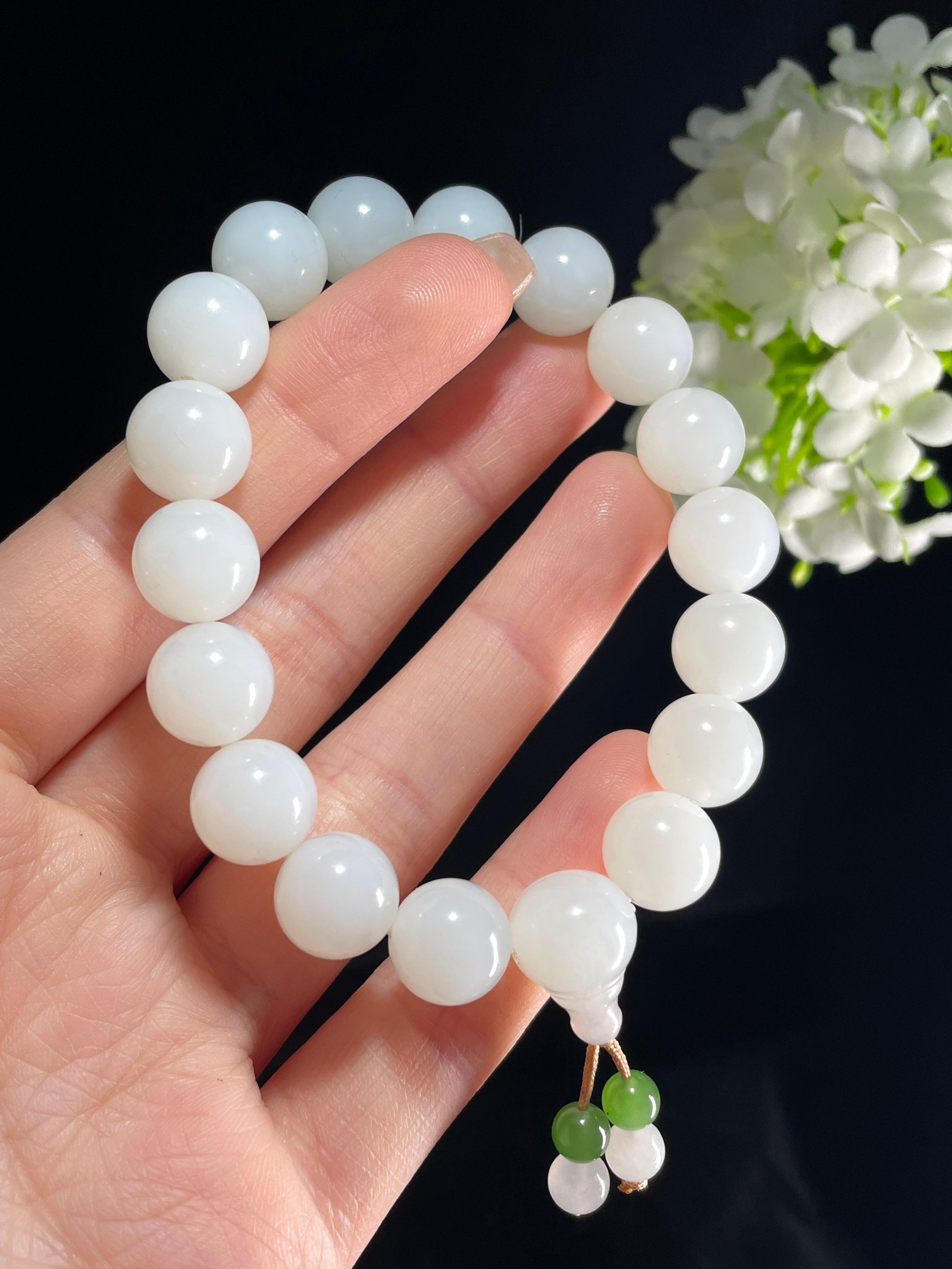 新疆天然和田玉白玉圆珠手串（yc357647）