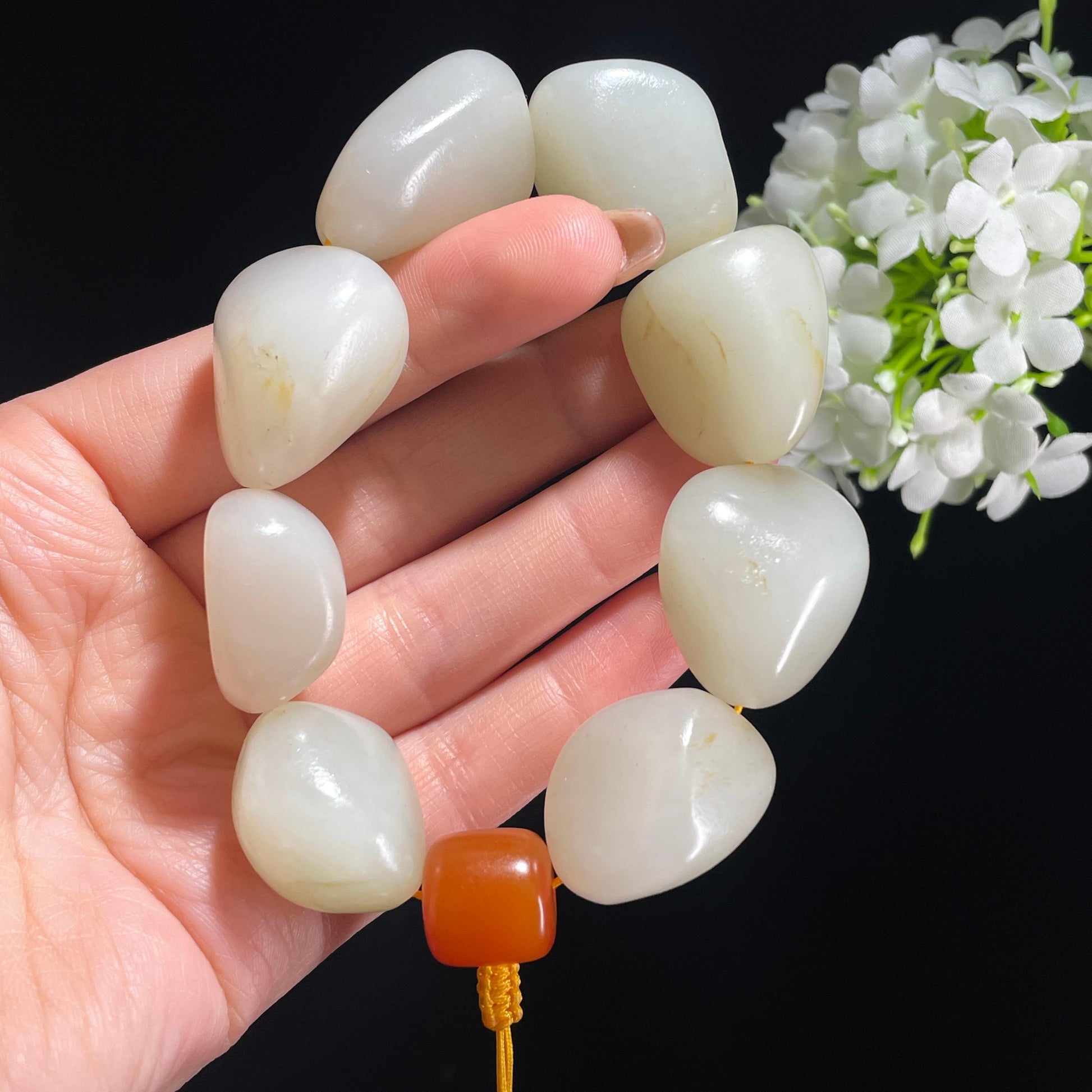 和田玉白玉青白玉淡洒金皮原籽手串（yc381845）