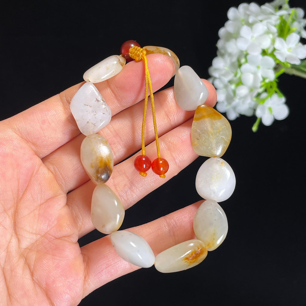 和田玉白玉青白玉红皮洒金皮原籽手串（11颗）（yc419056）