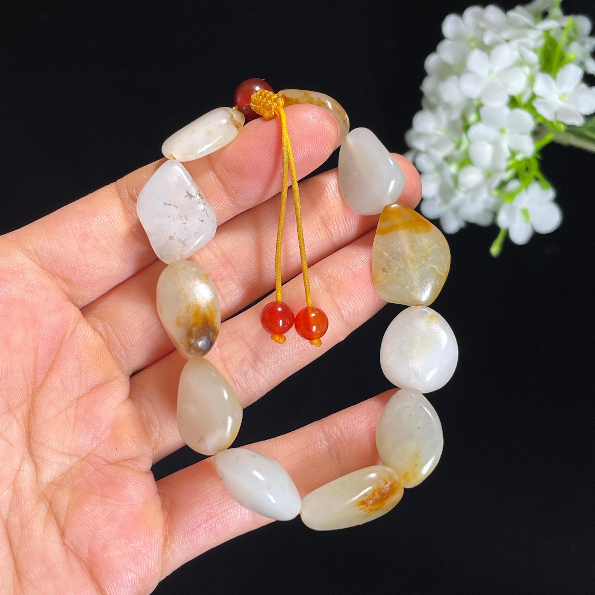 和田玉白玉青白玉红皮洒金皮原籽手串（11颗）（yc419056）