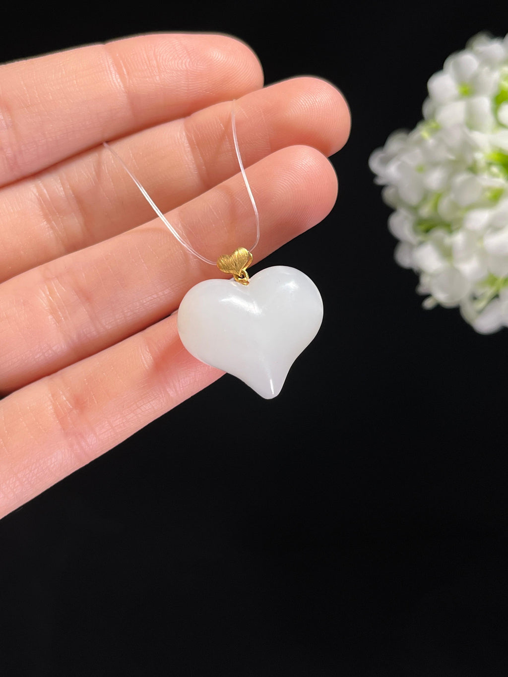 新疆天然和田玉白玉18k金镶心形吊坠（yc260378）