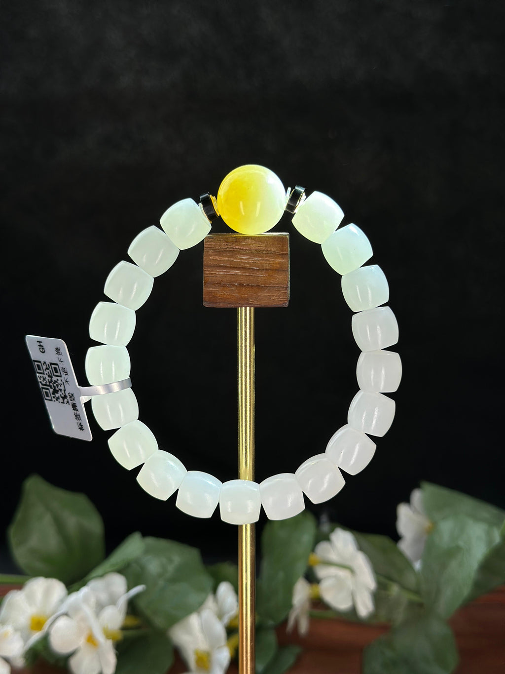 和田玉18K金白玉直切珠搭糖白圆珠手串（yc726987）