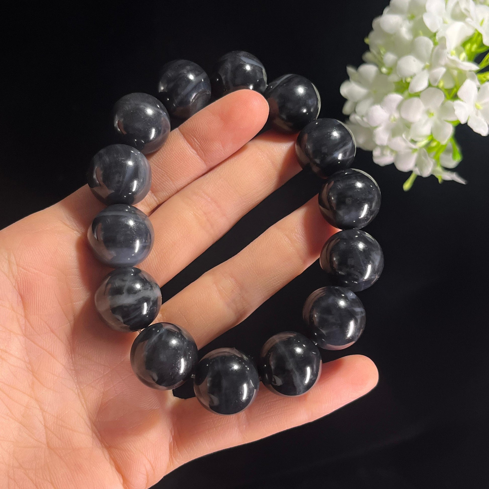 和田玉新疆料“青花凝云”青花手串（yc294641）