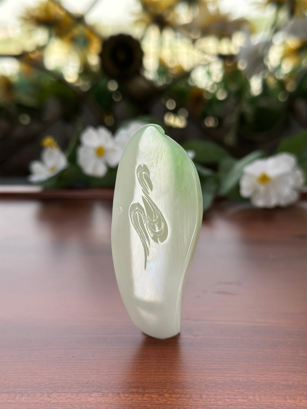 和田玉一品清廉翠青莲花挂件（yc704994）