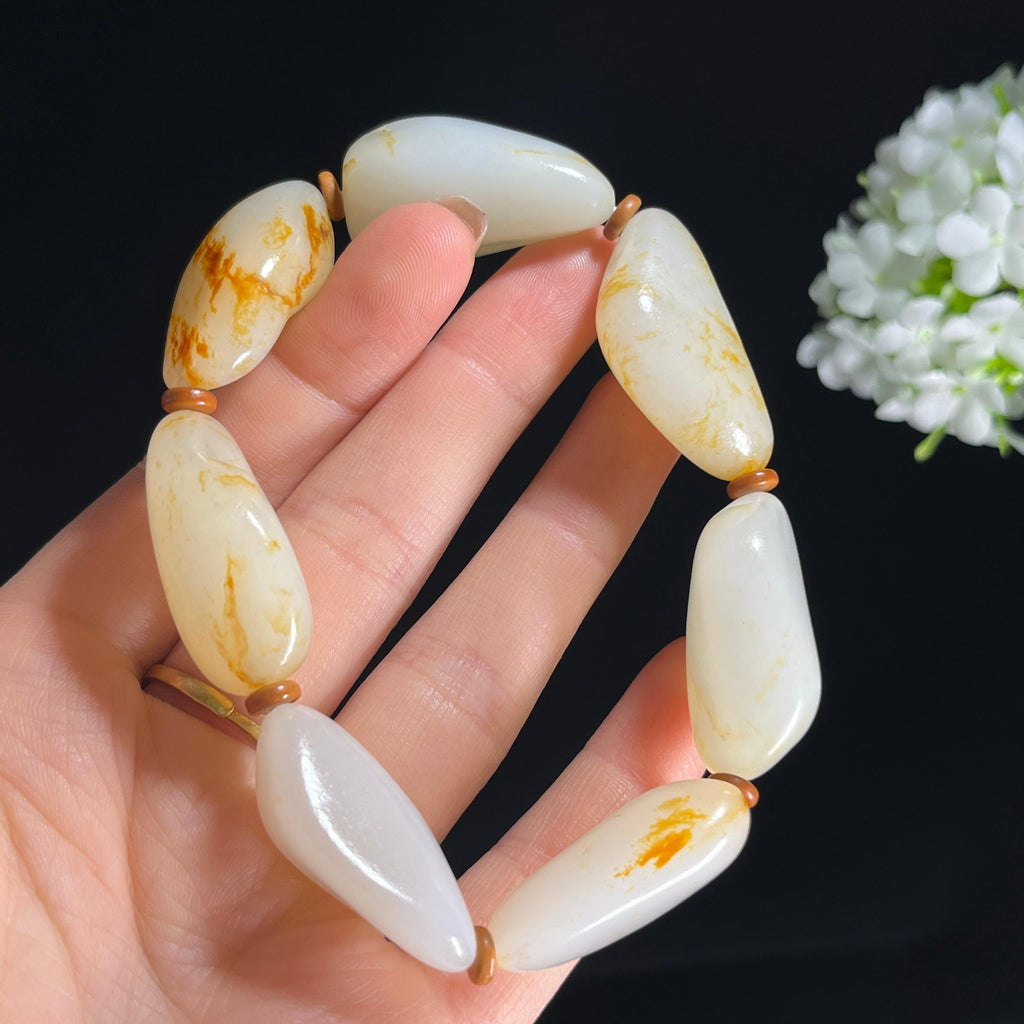 和田玉白玉洒金皮籽料手串（yc287867）