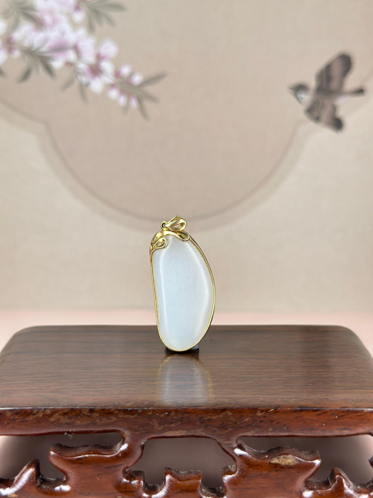 精品18K 金镶和田玉白玉籽料挂件（yc774123）