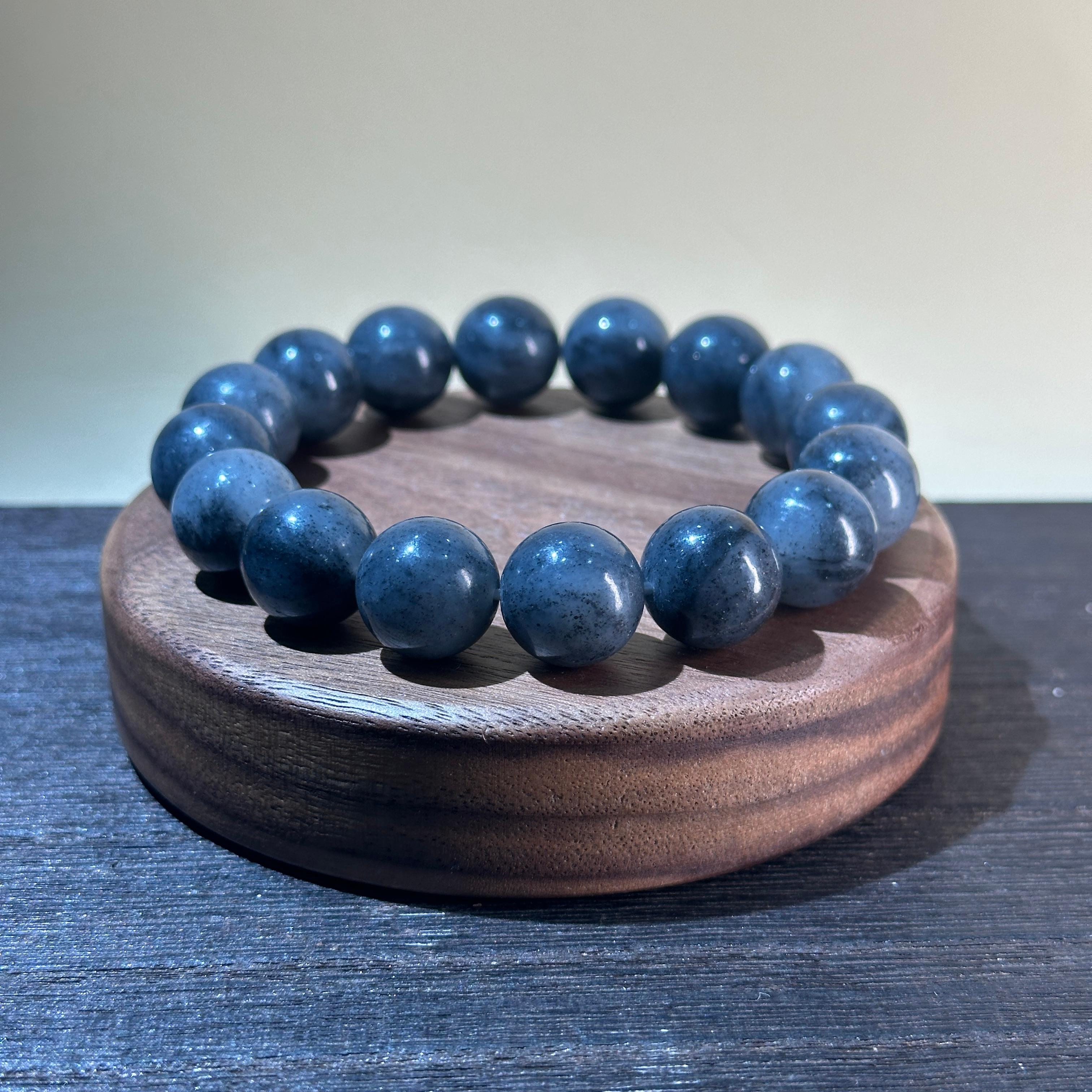 和田玉青花带皮籽料圆珠手串（16颗）（yc209185） – 添福玉器