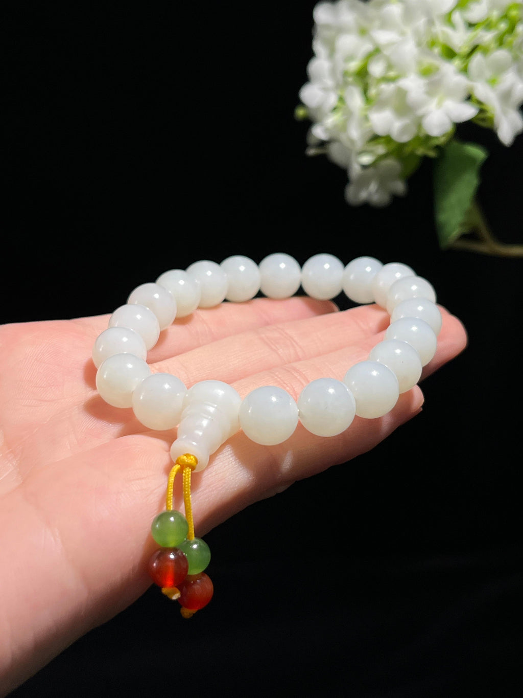 新疆天然和田玉白玉圆珠手串中国风手链（yc258289）