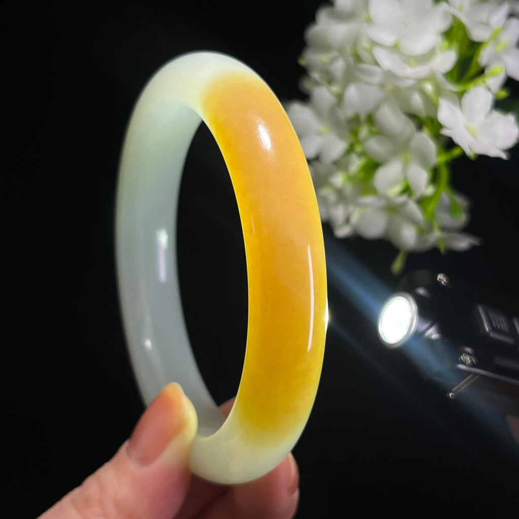 新疆天然和田玉且末料糖白玉手镯（卡59）（yc342609）